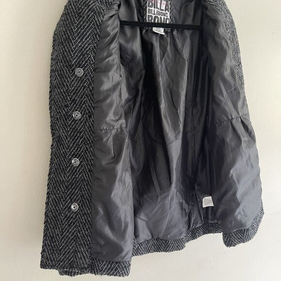 Billabong Tweed Pea Coat Jacket Womens Size XL Wool Blend Collared Black Pocket - Picture 4 of 16